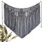 Macramé Wall Hanging – Large Boho Curtain with Leaf Shapes and Beads, Gray Tassel Woven Tapestry for Headboard, Backdrop, or Wall Décor